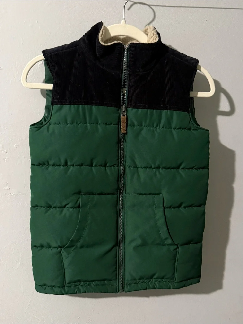 Carter's Dark Green Puffer Vest with Navy Blue Corduroy Yoke